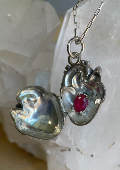 ANATOMICAL HEART LOCKET RUBY-Necklaces-Corkysaintclair Melbourne