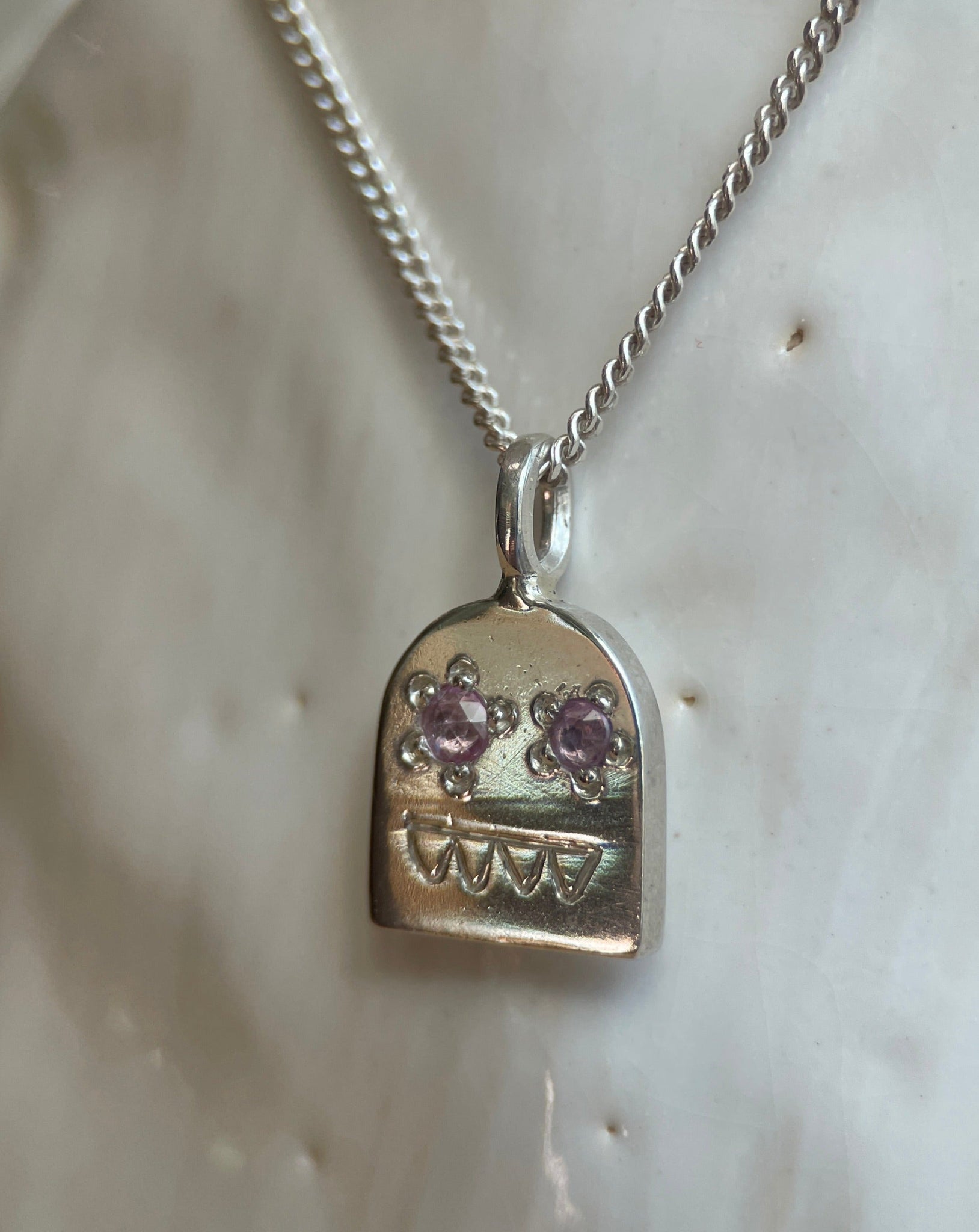 GHOSTIE PENDANT PINK SAPPHIRE-Necklaces-Corkysaintclair Melbourne