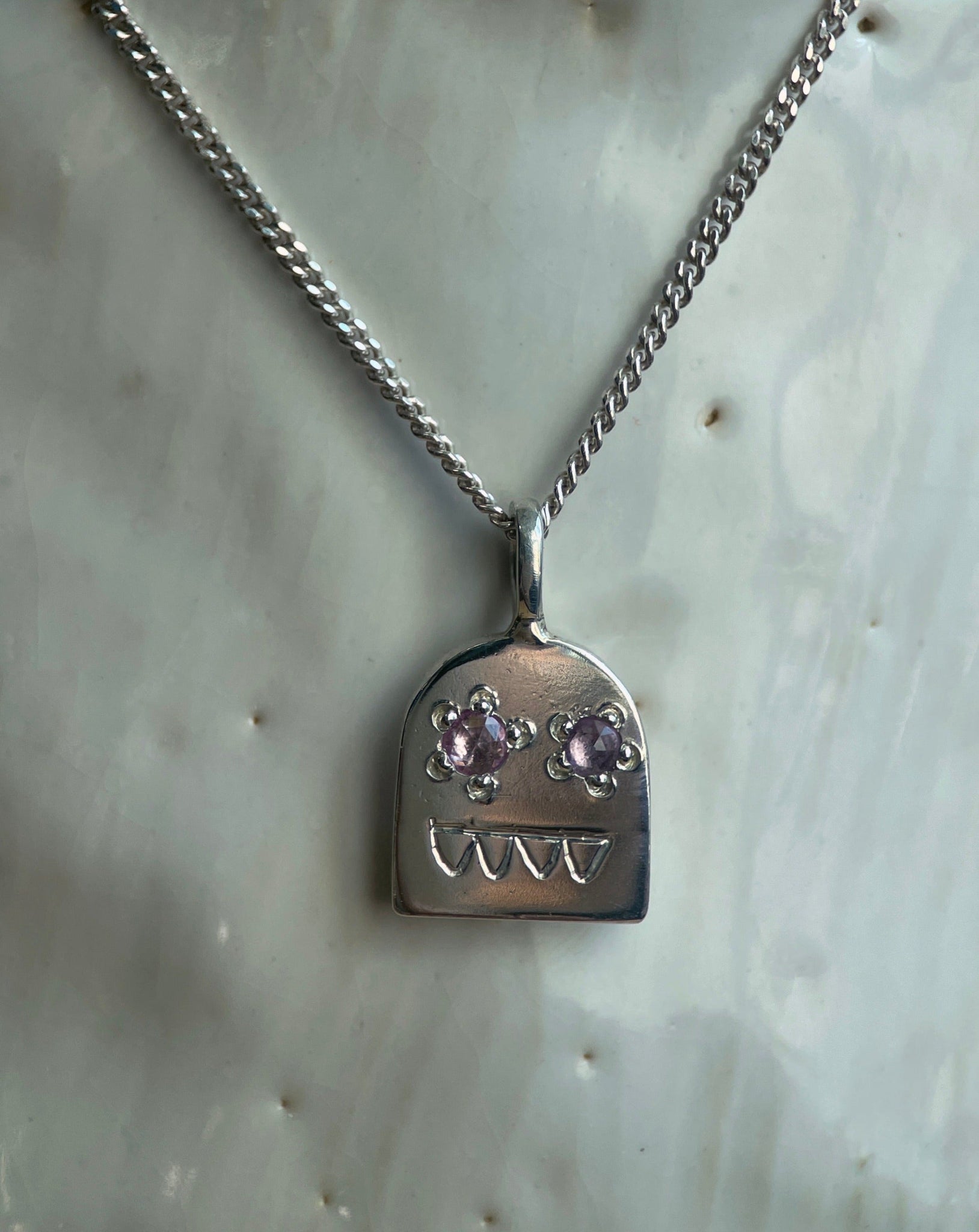 GHOSTIE PENDANT PINK SAPPHIRE-Necklaces-Corkysaintclair Melbourne