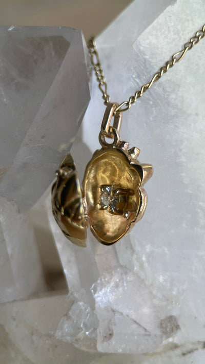 SOLID GOLD HEART LOCKET - DIAMOND-Necklaces-Corkysaintclair Melbourne