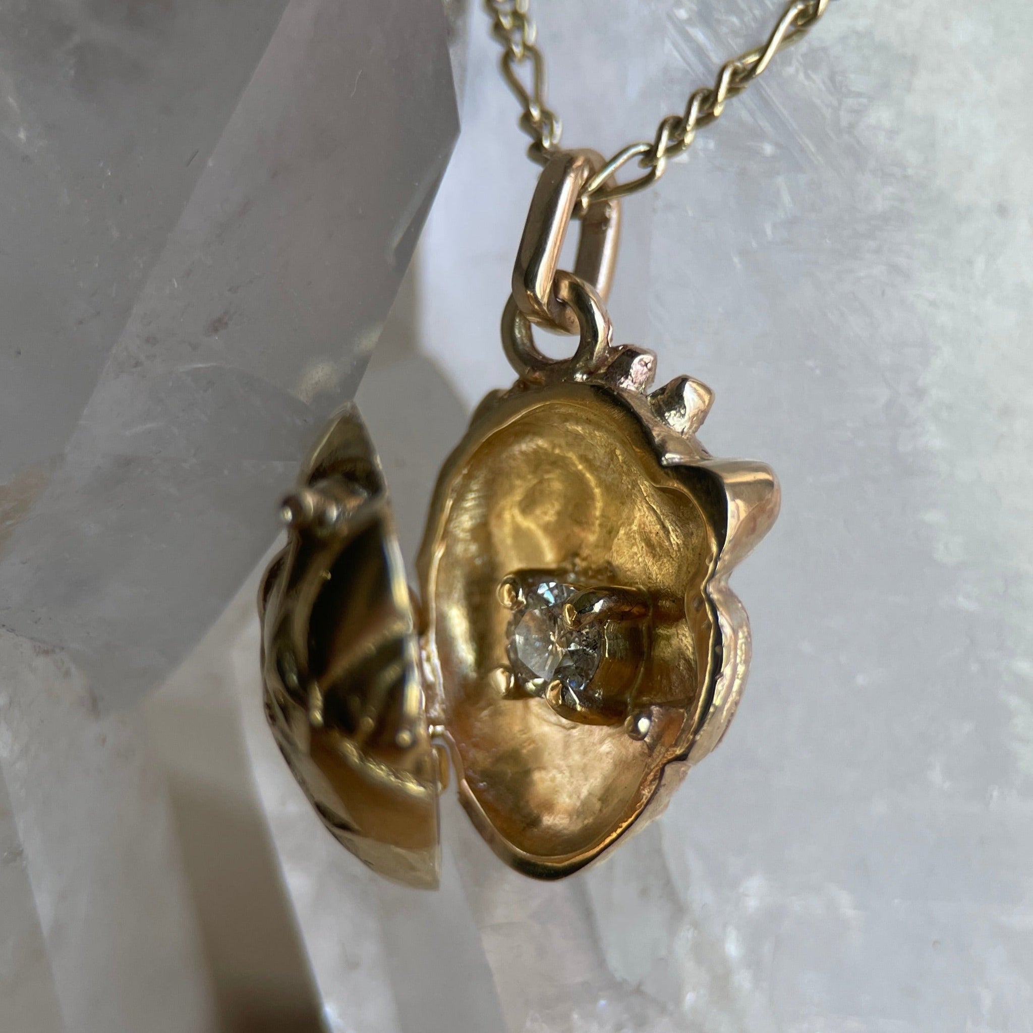 SOLID GOLD HEART LOCKET - DIAMOND-Necklaces-Corkysaintclair Melbourne