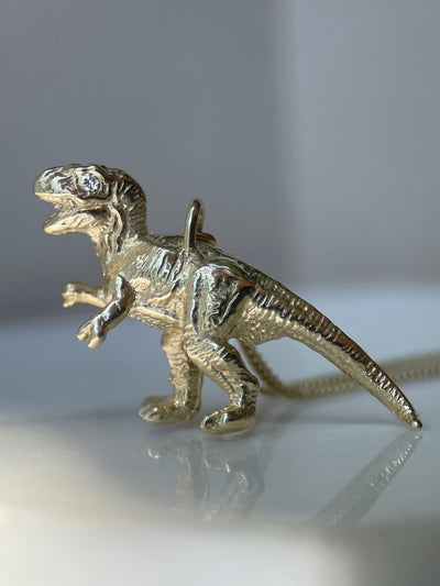 SOLID GOLD T-REX WITH DIAMOND EYES-Necklaces-Corkysaintclair Melbourne