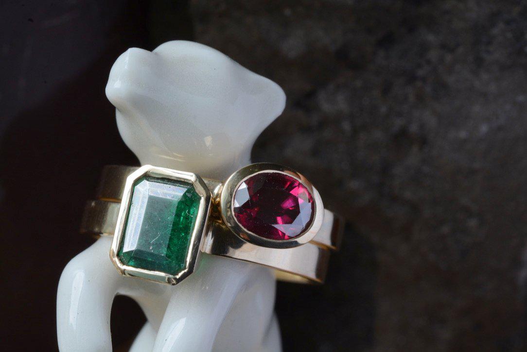 Ruby and Emerald Ring Set-Corkysaintclair Melbourne