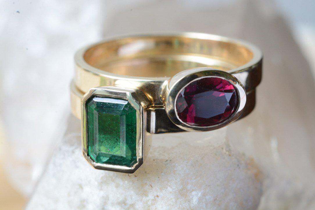 Ruby and Emerald Ring Set-Corkysaintclair Melbourne