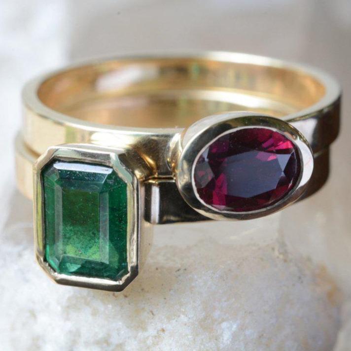 Ruby and Emerald Ring Set-Corkysaintclair Melbourne