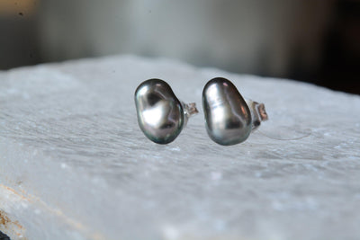 TAHITIAN PEARL STUDS - SILVER-Accessories-Corkysaintclair Melbourne