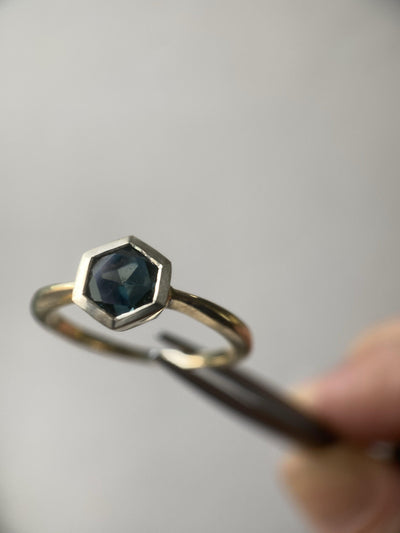 TEAL HEXAGON RING-Rings-Corkysaintclair Melbourne