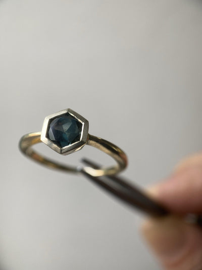 TEAL HEXAGON RING-Rings-Corkysaintclair Melbourne