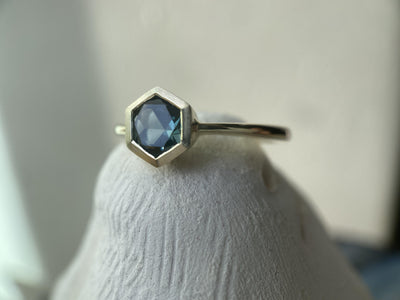 TEAL HEXAGON RING-Rings-Corkysaintclair Melbourne
