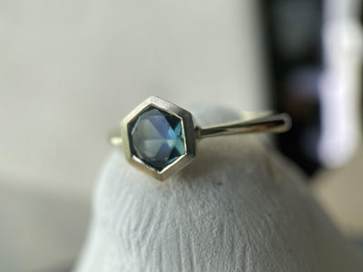 TEAL HEXAGON RING-Rings-Corkysaintclair Melbourne